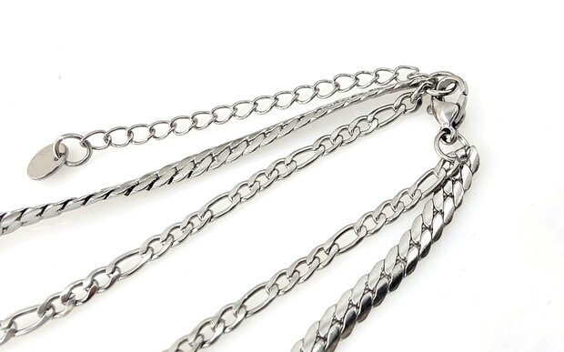 Armband 2 laags RVS - Lengte 17 of 19 met 6 cm - Zilverkleurig