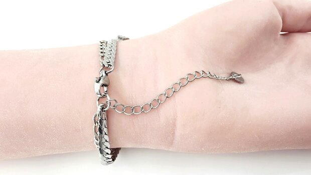 Armband 2 laags RVS - Lengte 17 of 19 met 6 cm - Zilverkleurig