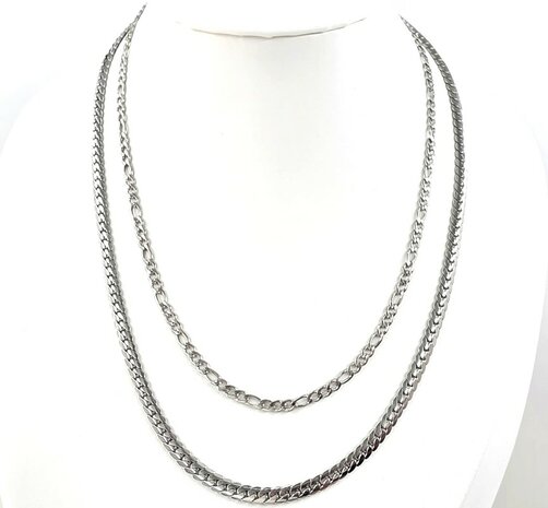 Ketting 2 laags RVS - Lengte 40-45 met 6 cm - Zilverkleurig