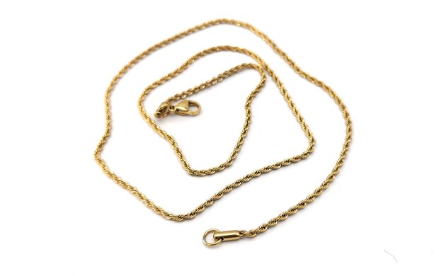 Edelstahl Goldfarbene Halskette aus gedrehter Kordel, L&auml;nge 50 cm