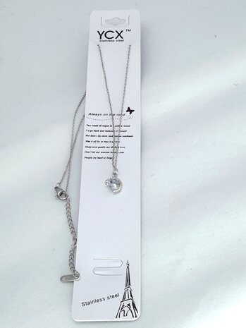Ketting met zirkonia steen hanger, "half-moon" zetting. 