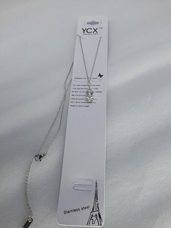 Ketting met druppelvorm hanger, 3 zijde zirkonia zetting