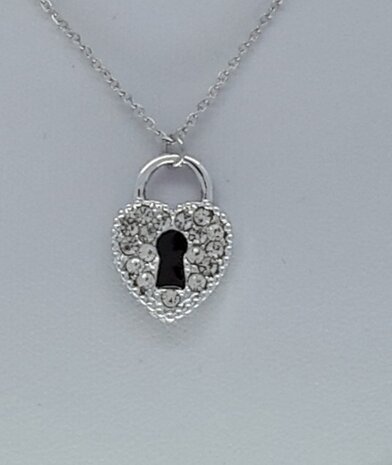 schakelketting, hartenslot, strass, RVS