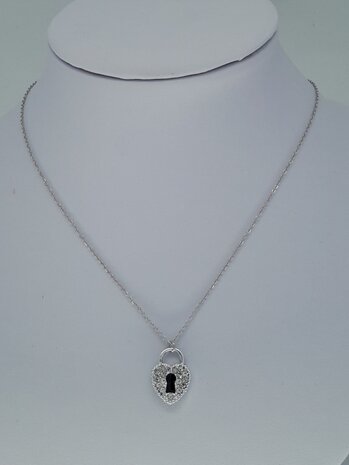 schakelketting, hartenslot, strass, RVS