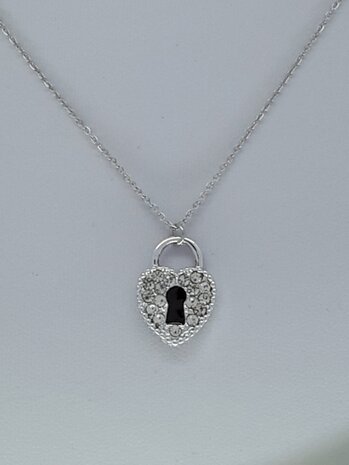 schakelketting, hartenslot, strass, RVS