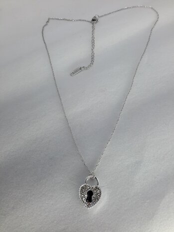 schakelketting, hartenslot, strass, RVS