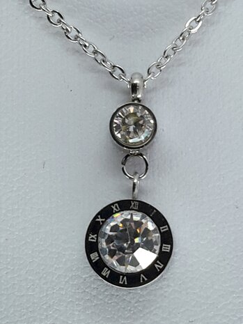 Ketting RVS ronde hanger Romeinse cijfers op de rand