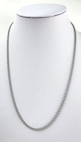 Ketting, RVS zilverkleurig Twisted /koord L 55 cm x D 2.5mm