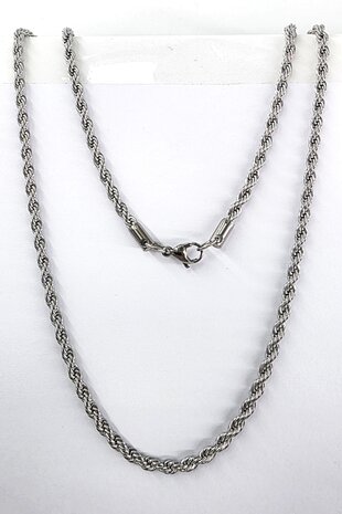 Edelstahl. Silberfarbene gedrehte Kette, 45 cm