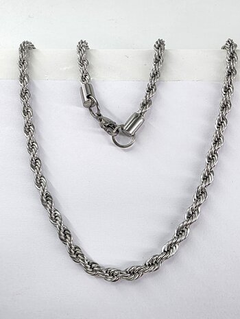 Halsketting rvs gevlochten/Gedraaide motie L 45 cm * Br 5mm 