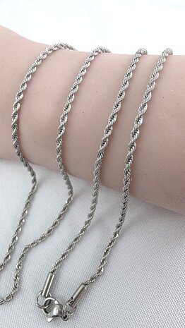 Edelstahl silberfarben Kordelkette gedreht L 60 cm x D 2 mm