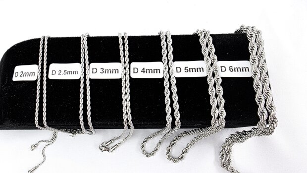 Edelstahl silberfarben Kordelkette gedreht L 60 cm x D 2 mm