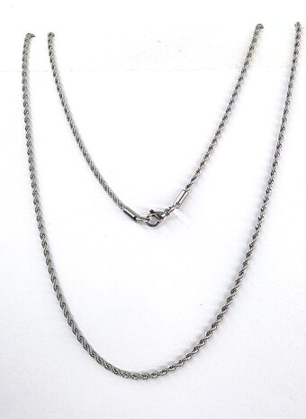 Edelstahl silberfarben Kordelkette gedreht L 60 cm x D 2 mm