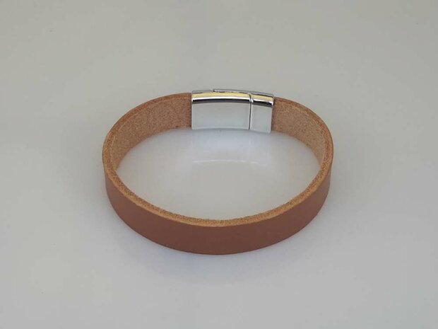 Glatte Lederband kinder, Cognac, schmal, magnetverschluss