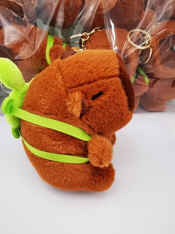 Capybara bruin + schildpadrugzakje, sleutelhanger, 12 cm, 10sts