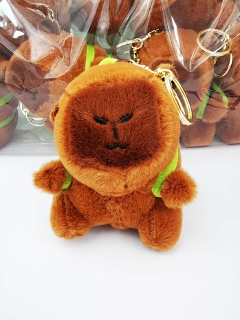 Capybara bruin + schildpadrugzakje, sleutelhanger, 12 cm, 10sts