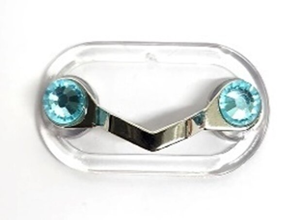 Magnetische brillenhouder Kleur Zilver met blauw kristal,