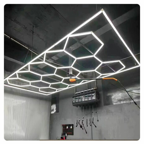 Hexagon ledverlichting voor oa garage, werkplaats, kapsalon, fitness ruimte, energiezuinig,  aluminium frame, kunststof kap