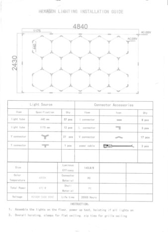 Hexagon ledverlichting voor oa garage, werkplaats, kapsalon, fitness ruimte, energiezuinig,  aluminium frame, kunststof kap