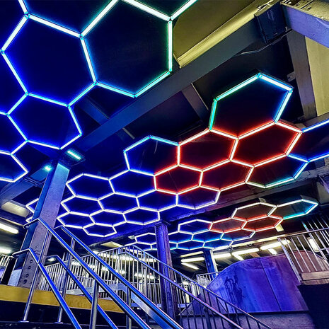 Hexagon ledverlichting voor oa garage, werkplaats, kapsalon, fitness ruimte, energiezuinig,  aluminium frame, kunststof kap