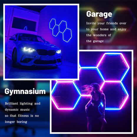 Hexagon ledverlichting voor oa garage, werkplaats, kapsalon, fitness ruimte, energiezuinig,  aluminium frame, kunststof kap