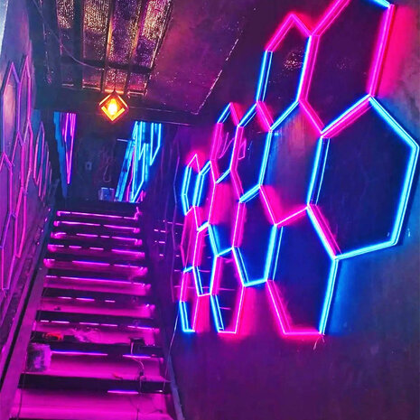 Hexagon ledverlichting voor oa garage, werkplaats, kapsalon, fitness ruimte, energiezuinig,  aluminium frame, kunststof kap