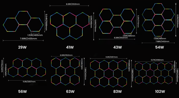 Hexagon ledverlichting voor oa garage, werkplaats, kapsalon, fitness ruimte, energiezuinig,  aluminium frame, kunststof kap