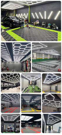 Hexagon ledverlichting voor oa garage, werkplaats, kapsalon, fitness ruimte, energiezuinig,  aluminium frame, kunststof kap