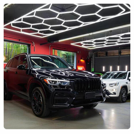 Hexagon ledverlichting voor oa garage, werkplaats, kapsalon, fitness ruimte, energiezuinig,  aluminium frame, kunststof kap