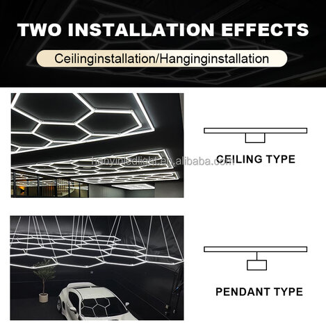 Hexagon ledverlichting voor oa garage, werkplaats, kapsalon, fitness ruimte, energiezuinig,  aluminium frame, kunststof kap