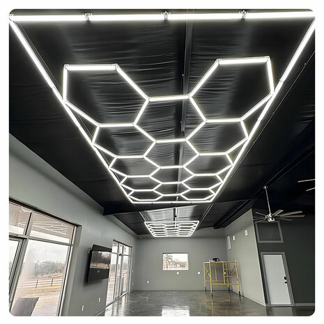Hexagon ledverlichting voor oa garage, werkplaats, kapsalon, fitness ruimte, energiezuinig,  aluminium frame, kunststof kap