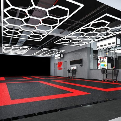 Hexagon ledverlichting voor oa garage, werkplaats, kapsalon, fitness ruimte, energiezuinig,  aluminium frame, kunststof kap