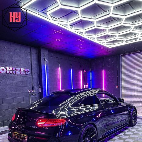 Hexagon ledverlichting voor oa garage, werkplaats, kapsalon, fitness ruimte, energiezuinig,  aluminium frame, kunststof kap