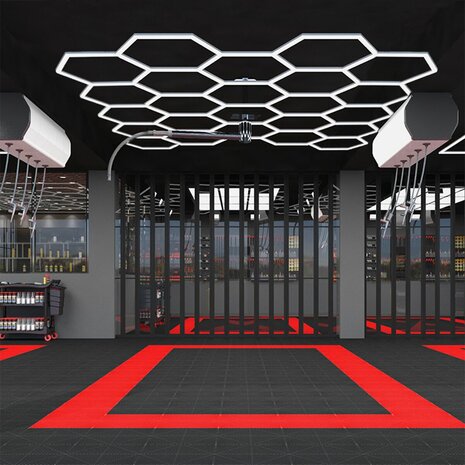 Hexagon ledverlichting voor oa garage, werkplaats, kapsalon, fitness ruimte, energiezuinig,  aluminium frame, kunststof kap