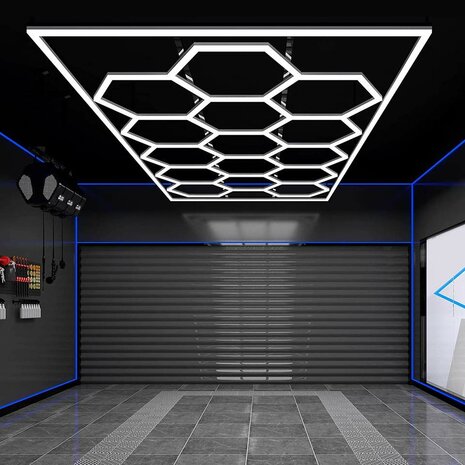 Hexagon ledverlichting voor oa garage, werkplaats, kapsalon, fitness ruimte, energiezuinig,  aluminium frame, kunststof kap