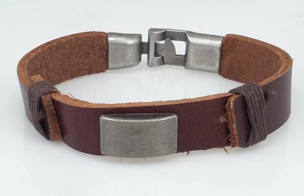 Lederarmband, L 20 cm, Metallplatte, braun