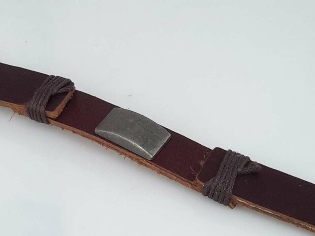 Lederarmband, L 20 cm, Metallplatte, braun