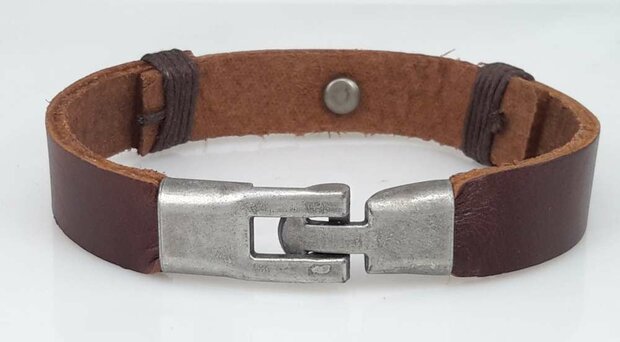 Lederarmband, L 20 cm, Metallplatte, braun
