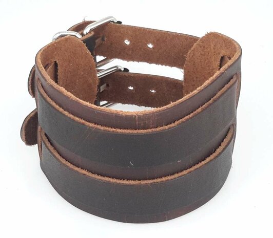 Breites Lederarmband &ndash; Doppelriemen mit Schnallenverschluss, Schwarz oder Braun
