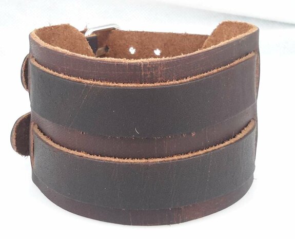 Breites Lederarmband &ndash; Doppelriemen mit Schnallenverschluss, Schwarz oder Braun