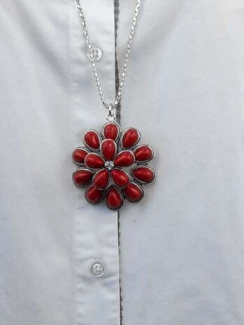 Dubbele 2D rozet bloem, rode Jaspis edelsteen druppel.