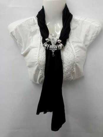 Sjaal met mix koppelstuk en ringen kleur: zwart