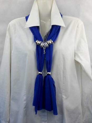 Sjaal met mix koppelstuk en ringen kleur: kobalt blauw.
