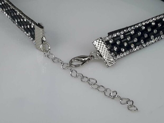 Choker Ketting, strass, zwart