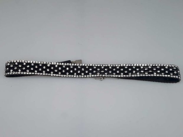 Choker Ketting, strass, zwart