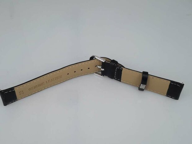 Horlogeband glad, zwart leder, gesp