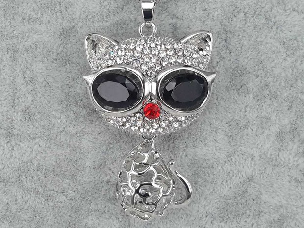 Katze, weißer Strass, Rote Strass Nase, beweglich