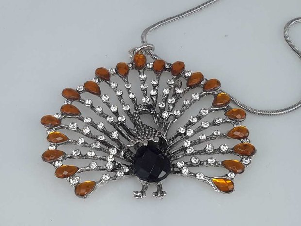 pompöse Pfau, weißer Strass, orange Strass tropfen