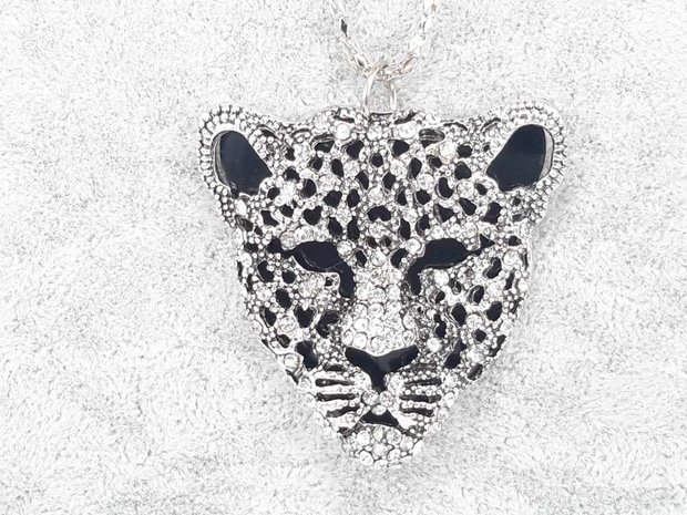 Leopard Kopf, feiner Strass, schwarzer Hintergrund