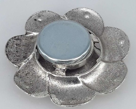 Magneet Broche, metaal, vlinderbloem, blauw kattenoog, strass